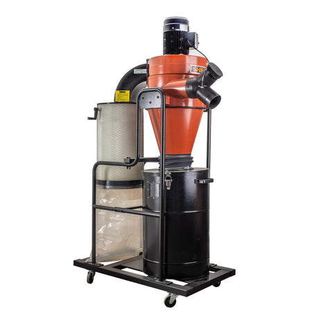 Sherwood 2HP Cyclone Dust Extractor Two-Stage Collection - Side view showing 600CFM power and compact design