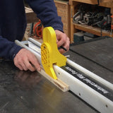 Magnetic vertical featherboard for table saw fences in action