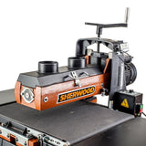 Sherwood 16in Drum Sander with Open Stand in action, showcasing its powerful performance and sleek design