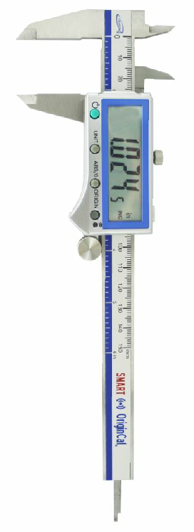 iGaging OriginCal Smart Calipers 150mm metric & imperial scale, angled view, showing Bluetooth connectivity
