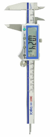 iGaging OriginCal Smart Calipers 150mm metric & imperial scale, angled view, showing Bluetooth connectivity