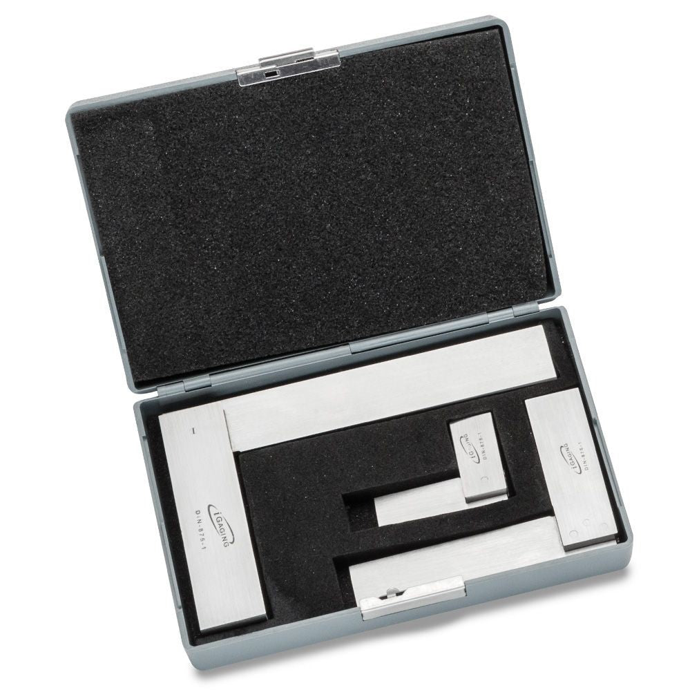 iGaging Engineer's Square Set in durable case, precision ground and hardened steel, essential for machine setup and project layout