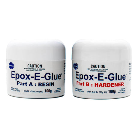 Black Epox-E-Glue epoxy adhesive, ideal for wood joinery and gap filling, with excellent gap-filling properties