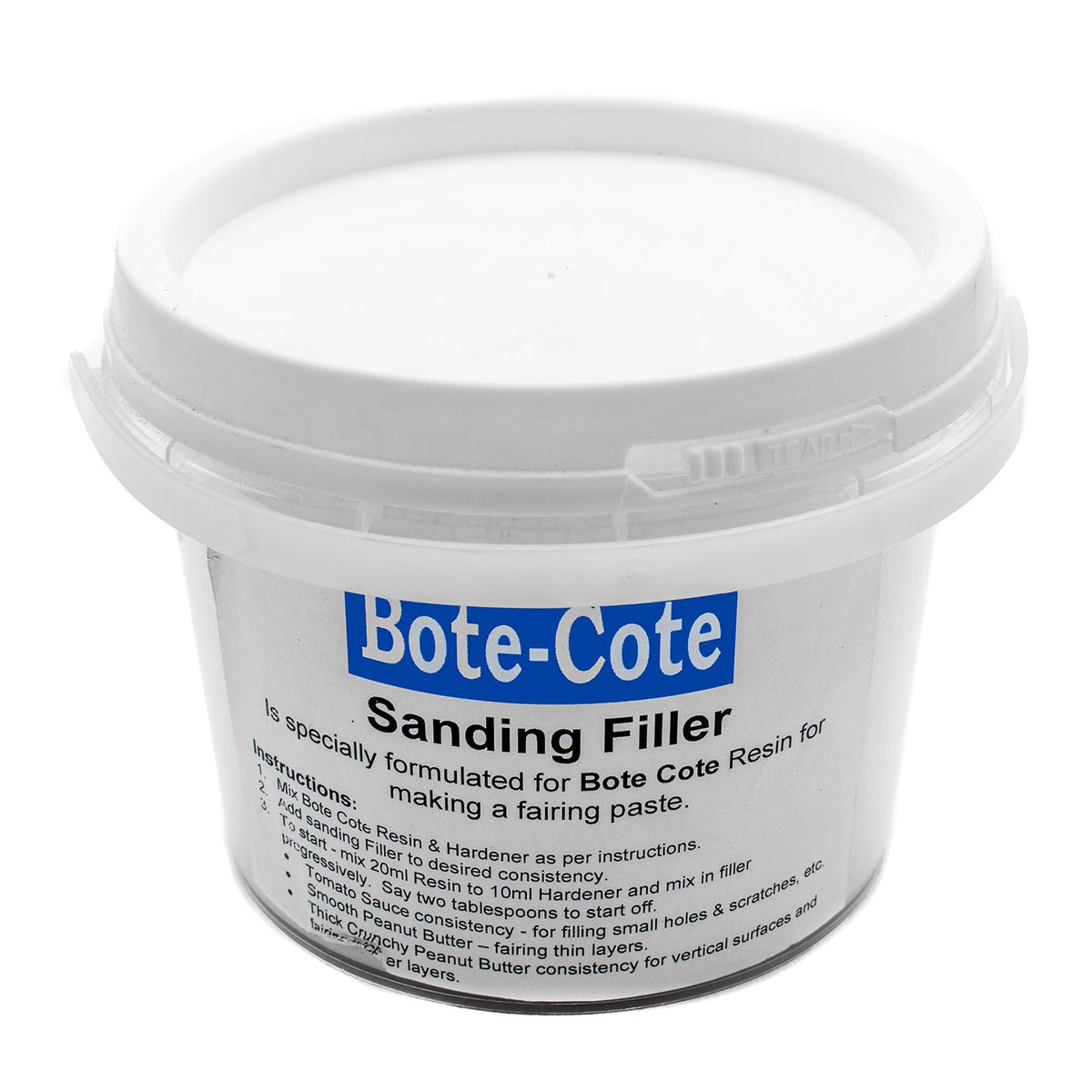 Bote-Cote Lightweight Sanding Filler powder being mixed with epoxy resin for fairing and creating a smooth finish