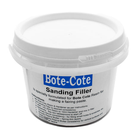 Bote-Cote Lightweight Sanding Filler powder being mixed with epoxy resin for fairing and creating a smooth finish