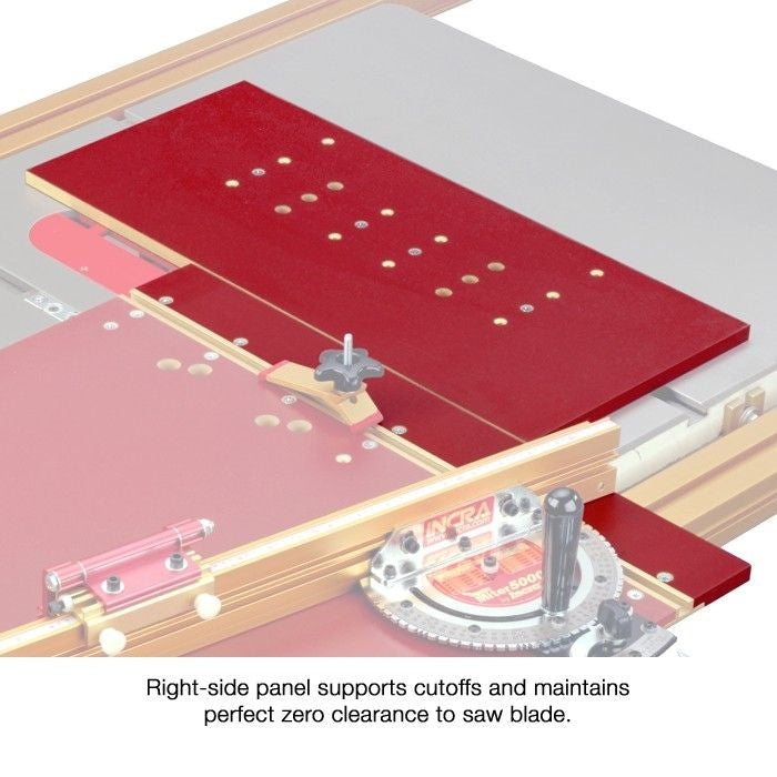 Incra Miter 5000 Deluxe Crosscut Sled System showing 3-panel sled design with T-tracks and hold down clamp