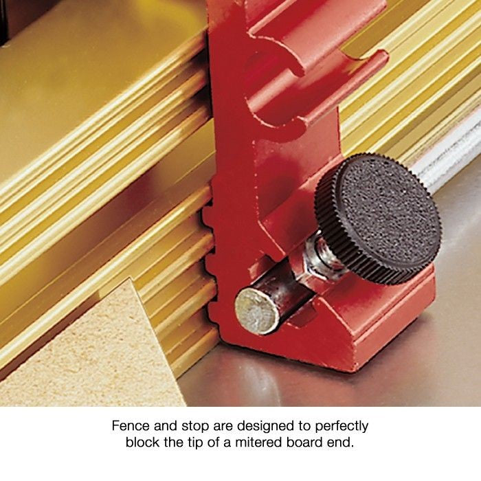 Incra Miter 5000 Deluxe Crosscut Sled System with Metric Adjustable Fence, showcasing detailed T-tracks and hold down clamp