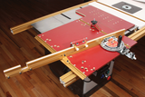 Incra Miter 5000 Deluxe Crosscut Sled System showing T-tracks and hold down clamp