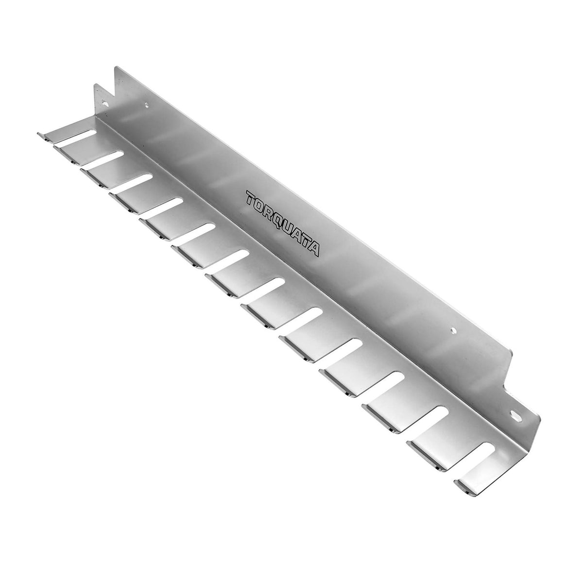 Torquata Set of 12 Parallel Clamps displayed on steel wall mounted rack