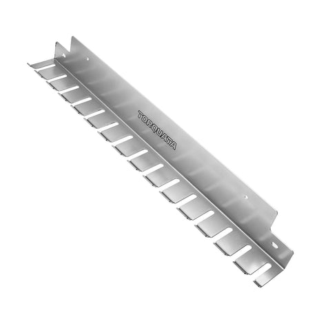 Torquata Clamp Rack holding 15 F-Clamps in an organized workshop setting