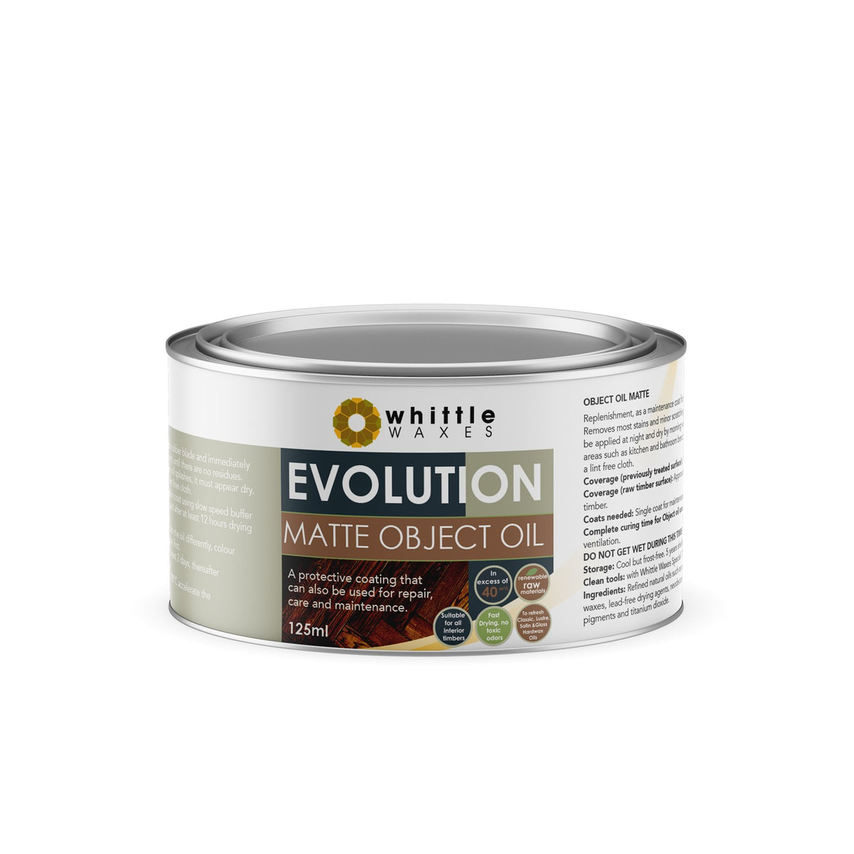 Evolution Object Oil - Matte 125ml bottle for interior timber replenishment and maintenance coating