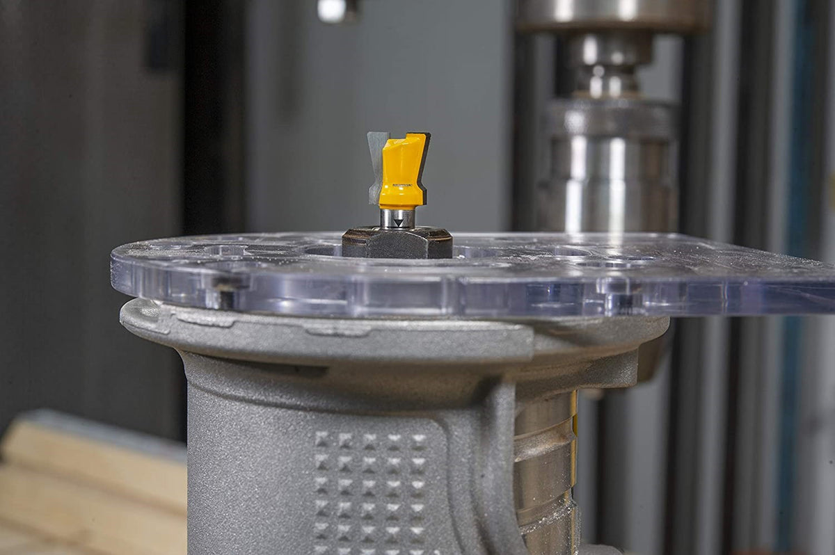 MicroJig MatchFit Dovetail Router Bit for Track Clamp System showing unique rounded corner design