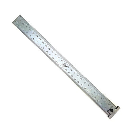 Stainless steel metric hook rule with detachable heavy-duty hook, precision etched markings, available in two sizes