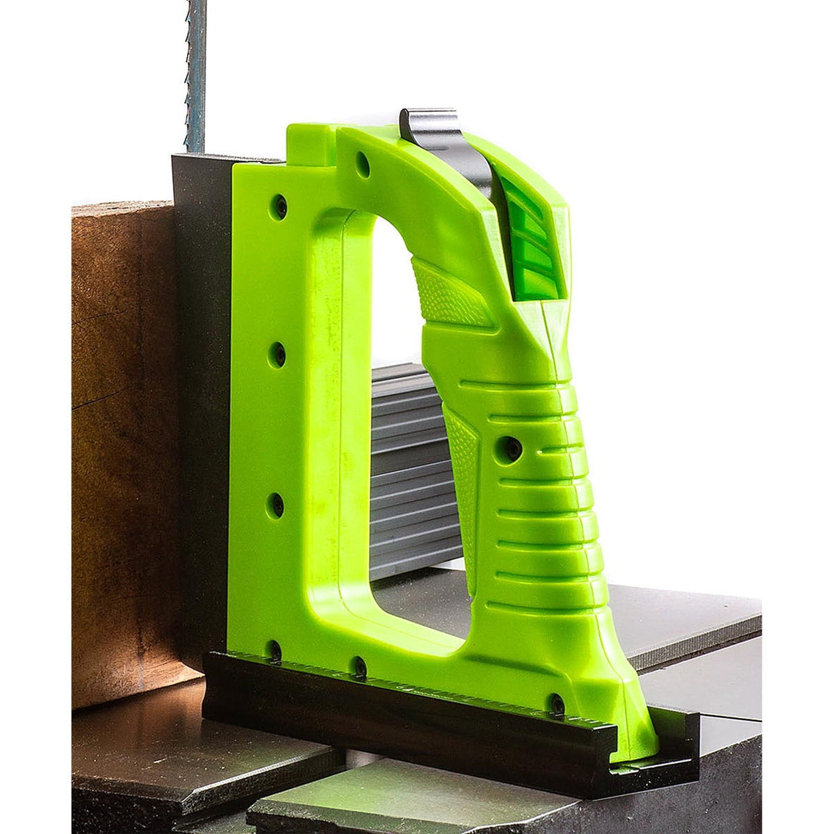BOW Products Bandsaw GuidePRO Featherboard Set in use for precise cutting