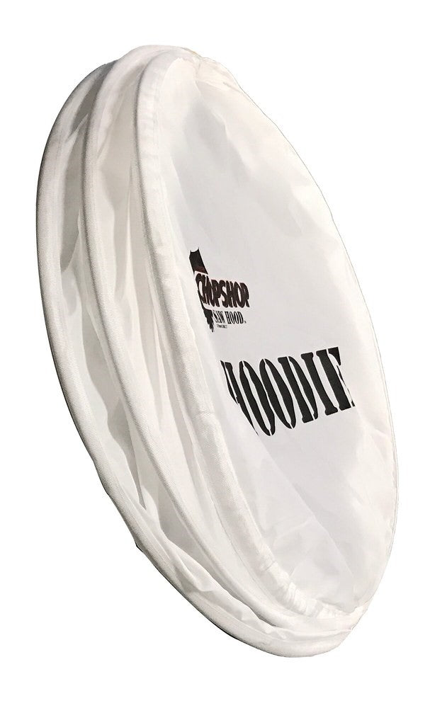 FastCap Saw Hoodie Dust Hood in use on mitre saw, efficient dust collection solution