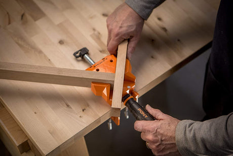 Pony Jorgensen Angle Clamp with Table Clamps in use on a woodworking project