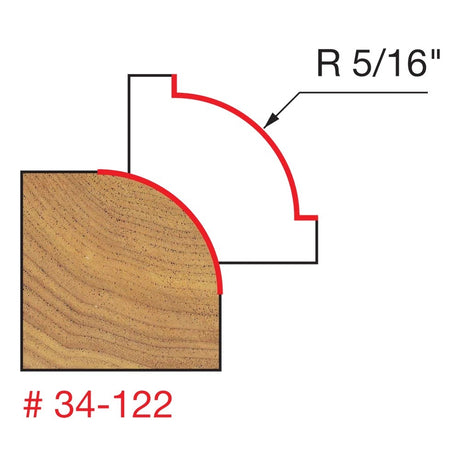 Freud Quadra-Cut Round Over Router Bit 5/16in Radius 1/2in Shank in use on wood piece
