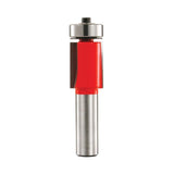 Freud Downshear Helix Flush Trim Router Bit 1/2in Shank in use on thick material, creating clean splinter-free edges
