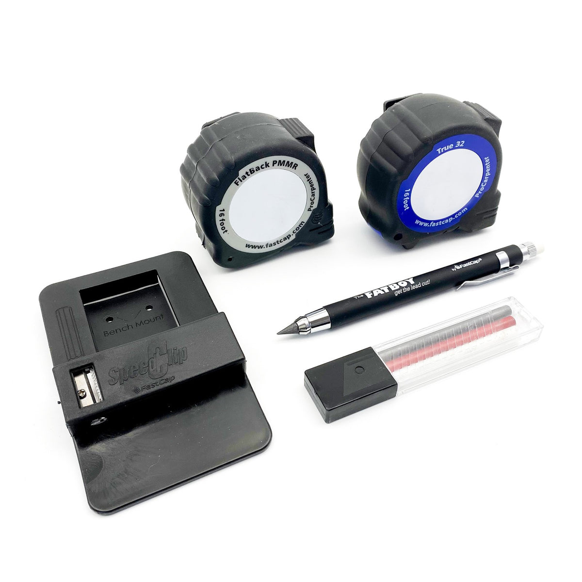 FastCap Measuring Set featuring FatBoy Pen, refill leads, and tape mount in Australian woodworking tools store