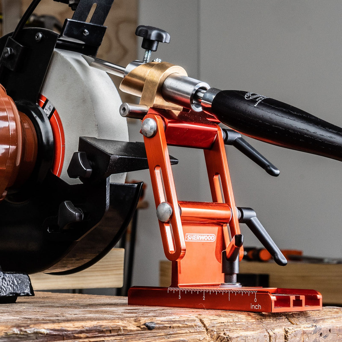 Sherwood Heligrind 2.0 Complete Set of Toolrest Jigs packaging, showcasing essential tools for sharpening woodworking tools