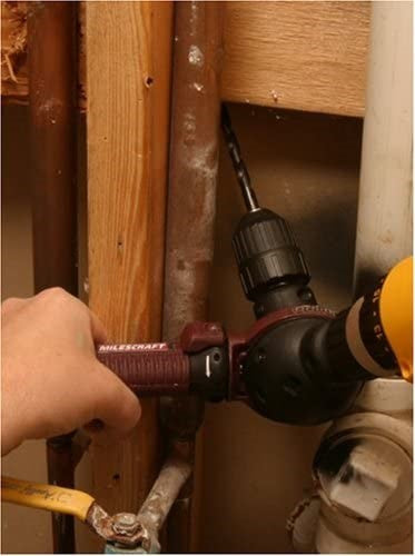 Milescraft Orbiter Angle Drill Driver 360 Degree Adjustable Attachment in use, showcasing versatile drilling capabilities