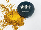Health of Mind Art Rich Gold 50g Pearlescent Pigment Mica Powder for Epoxy Resin, showcasing its luminous gold hue