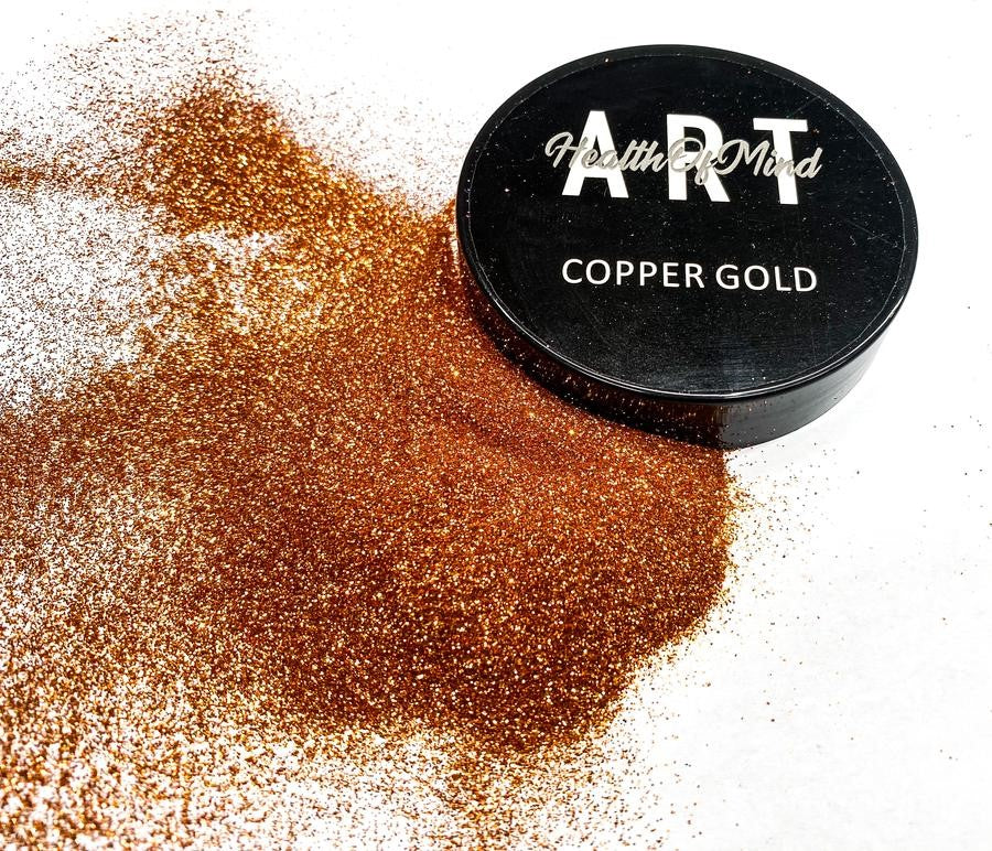 Australian woodworking tools store: Health of Mind Art Copper Gold 50g Metallic Glitter Powder for Epoxy Resin - metallic finish with a secondary rainbow effect
