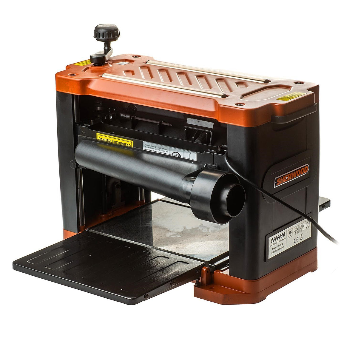 Sherwood 13in Deluxe Helical Cutterhead Thicknesser with DC-50 Dust Extractor setup in workshop