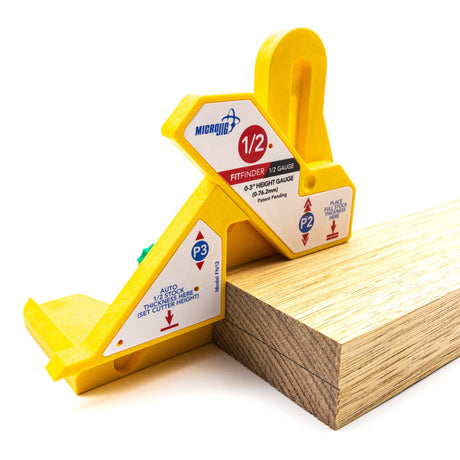 MicroJig FitFinder Jig Plus Upgrade Kit FN-12 web image showing woodworking tool with high precision for material thickness measurement
