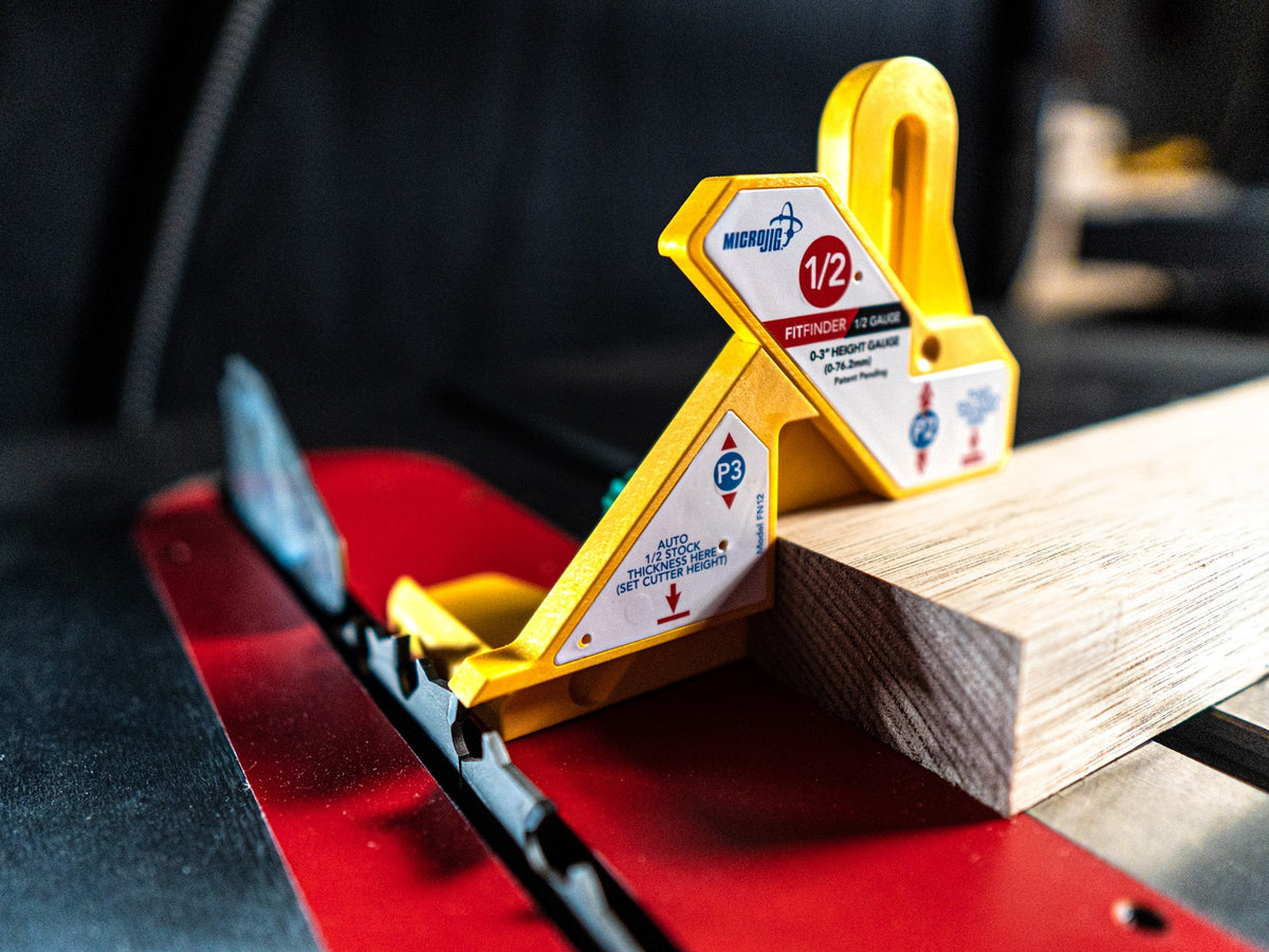MicroJig FitFinder Jig Plus Upgrade Kit FN-12-UG angle view woodworking tool for precise material thickness measurement