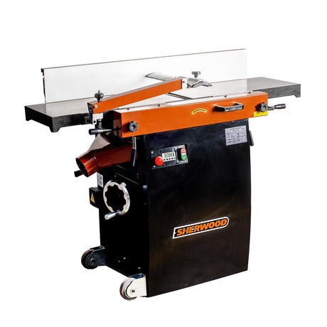Sherwood 12in Combination Planer Thicknesser with Helical Spiral Head Carbide Knives 3HP woodworking tool in action