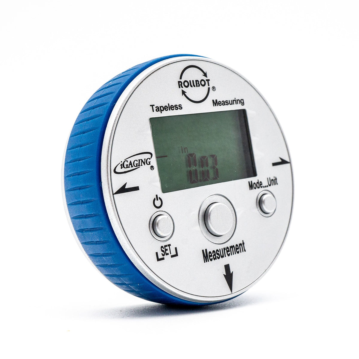 iGaging RollBot Digital Tape Measure showing its compact design and digital display