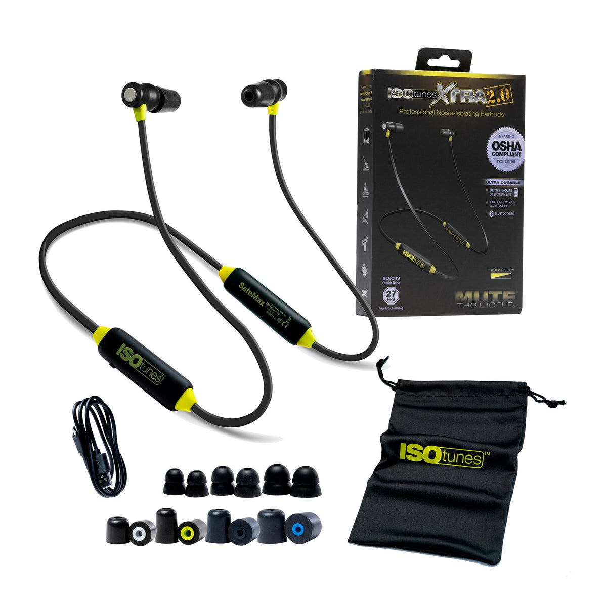 ISOtunes XTRA 2.0 Bluetooth Noise-Isolating Earbuds in Yellow/Black for woodworking