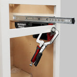 Milescraft DrawerJig metal drawer runner installation jig in use
