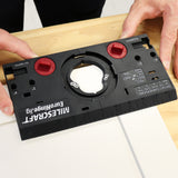 Milescraft Euro Hinge Jig in use for precise door hinge installation