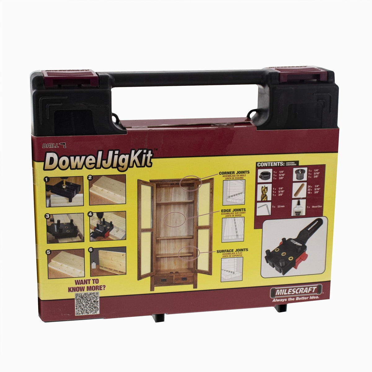 Milescraft Dowelling Jig Kit Self-Centering Metric Dowel Set in use for precise dowel joints