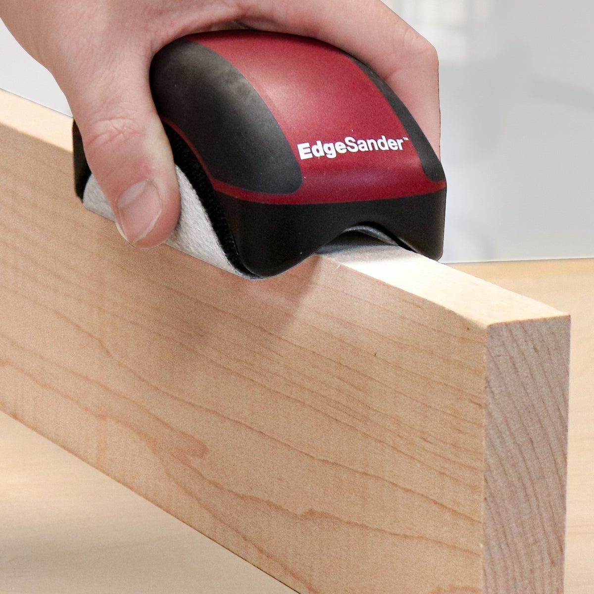 Milescraft EdgeSander Dual Edge Profile Sanding tool in action with 125mm Sanding Discs