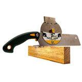 Zetsaw Japanese Compound Mitre Hand Saw Guide Set in action, achieving precise angles for woodworking