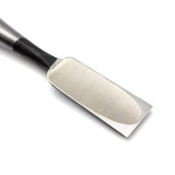 Ioroi Japanese Oire Nomi Chisels with Red Oak Handle, detailed view showing forge welded blade and hardwood handle