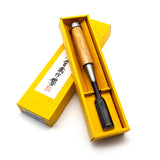 Japanese Oire Nomi Chisels with Red Oak Handle, showing detailed craftsmanship and ergonomic design