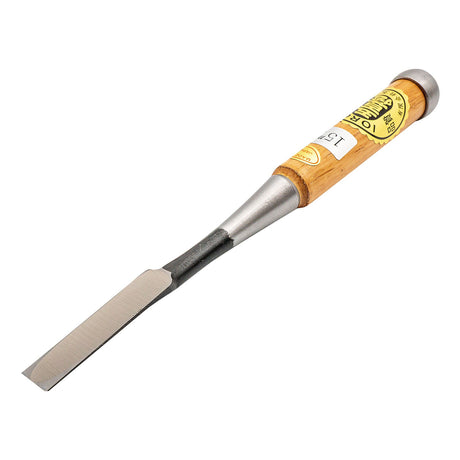 Japanese Umeki Oire Nomi Chisel 21mm with Red Oak Handle woodworking tool - angled view