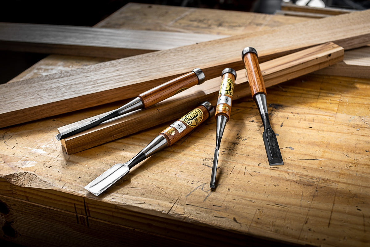 Ioroi Makers Set of 4 Japanese Woodworking Chisels with Forge Welded Blades and Hardwood Handles