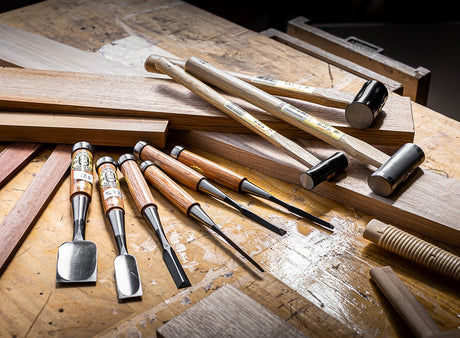 Japanese Joint Master Set of 6 Oire Nomi Chisels & 3 Genno Hammers in use