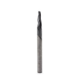 Torquata 1/4in Shank ZrN Coated Spiral Up Cut CNC Bit - Close-up view of 1/16in Radius Tapered Triple Flute