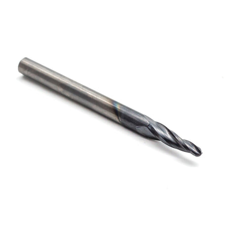 Torquata 1/4in Shank Triple Flute Tapered Spiral Up Cut ZrN Coated CNC Bit in action