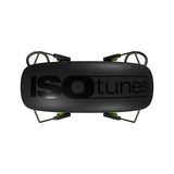 ISOtunes Air Defender Bluetooth Earmuffs in Black/Green colour, side view, showcasing Bluetooth controls