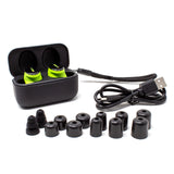ISOtunes FREE Aware green wireless Bluetooth earbuds for woodworking professionals in noisy workshops