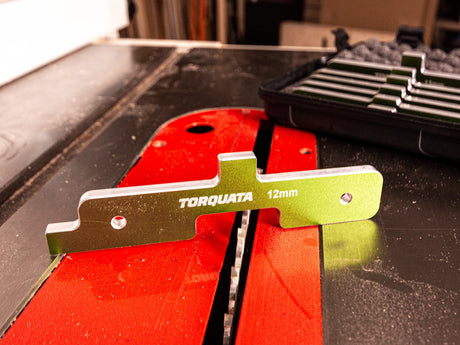 Set of 7 Torquata Metric Setup Blocks for Router Tables & Table Saws in use on a woodworking project