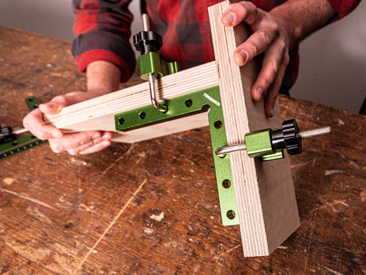Torquata 140mm Aluminium Corner Clamping Set with 4 Clamps in use