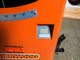 Sherwood 12in Cabinet Table Saw with 50in Fence Rails, side view showing cast iron table, ideal for deep cuts in thick wood